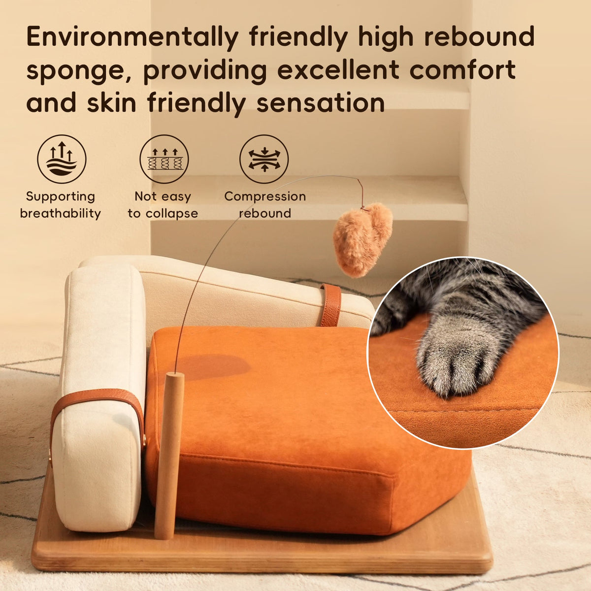 Wooden Pet Bed for Cats & Dogs with Interactive Toy - Oak Veneer