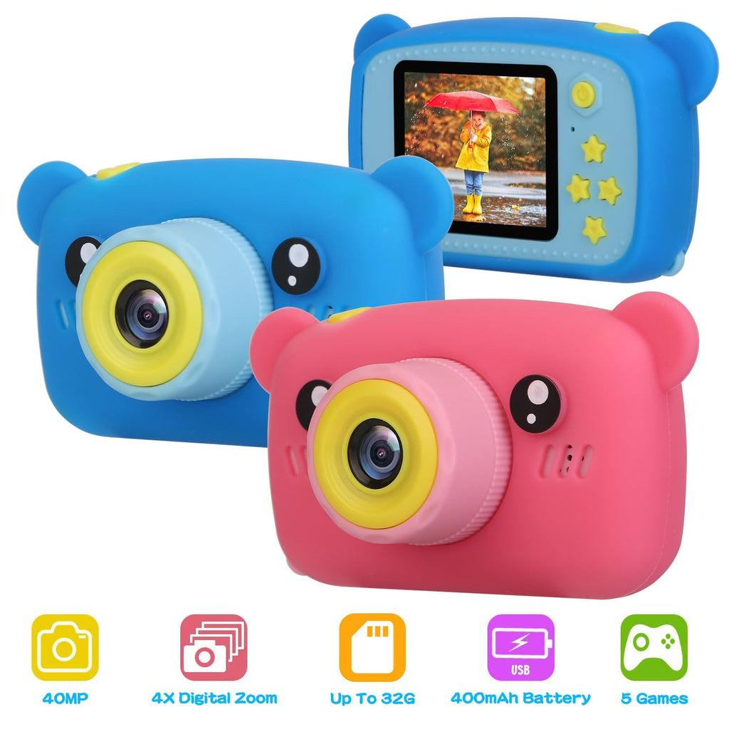 Kids Digital Camera Child Video Camera Children Camcorder Christmas Toy Birthday Gifts with 2.0in Screen 4X Digital Zoom 5 Games 32G MMC Card for 3-10