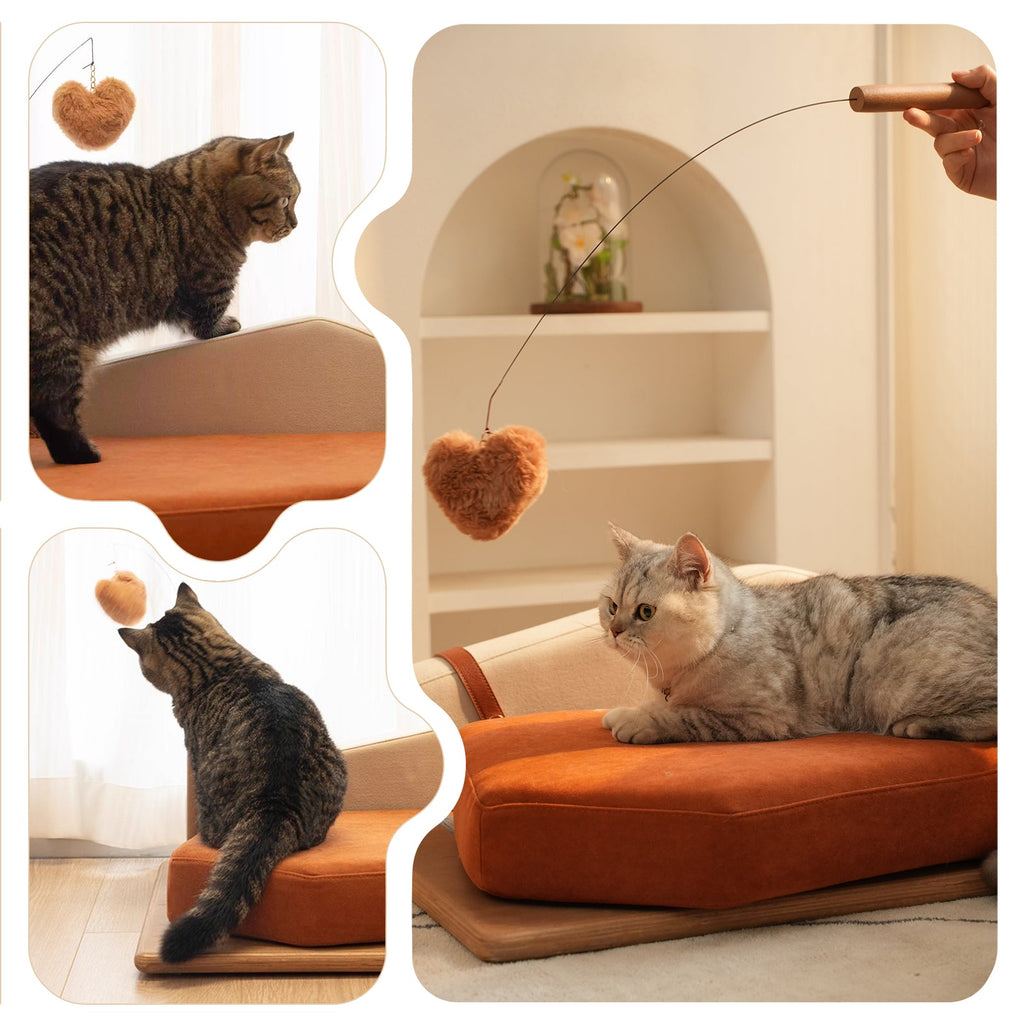 Wooden Pet Bed for Cats & Dogs with Interactive Toy - Oak Veneer
