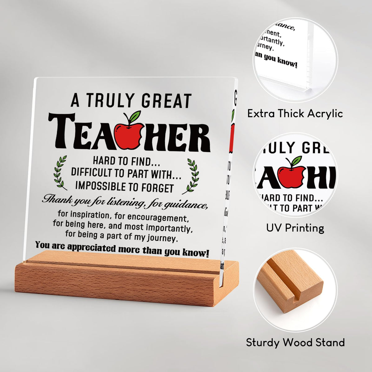 Afterprints Teacher Appreciation Acrylic Plaque with Wooden Base Thank You Gift