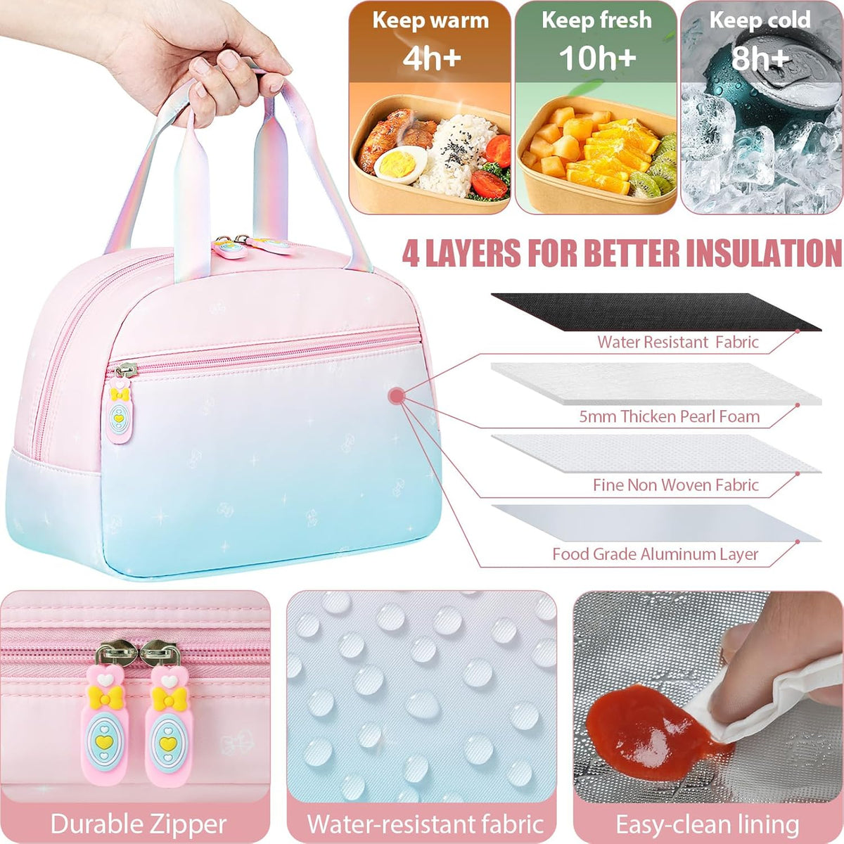 Girls School Backpack Set 3-Piece - Waterproof Kids Backpack with Lunch Box
