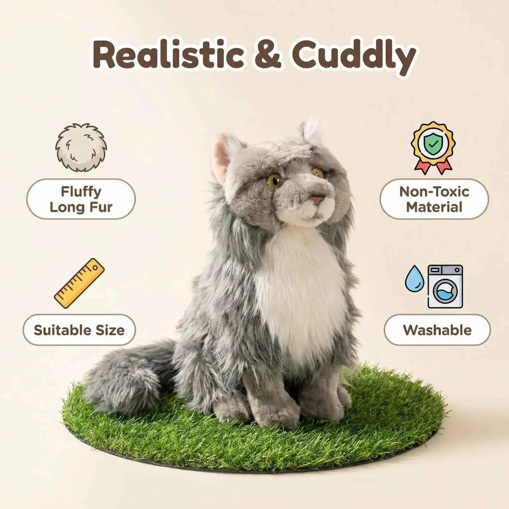Realistic Maine Coon Cat Figurine – Lifelike Faux Cat Home Decor