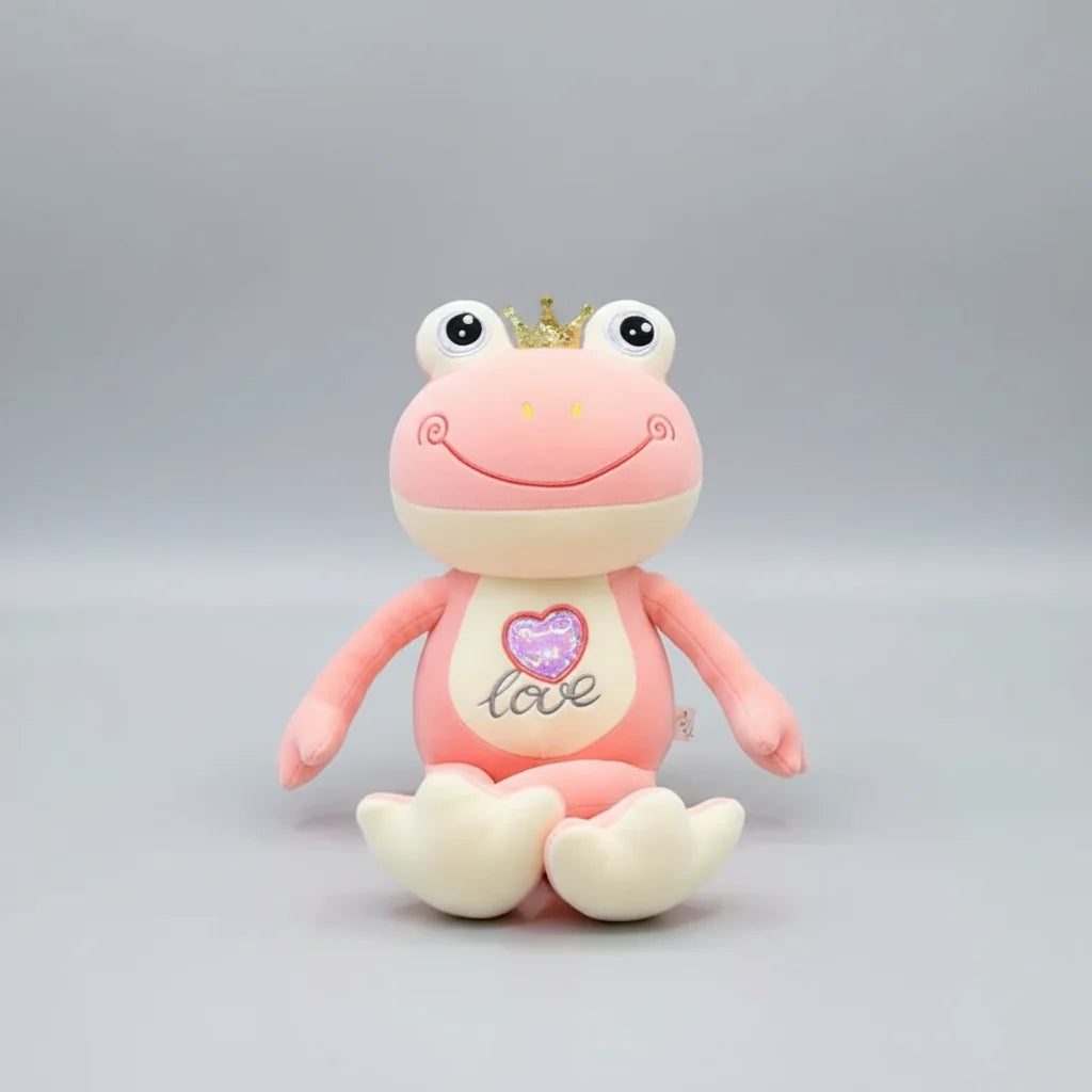 Kawaii Love Frog Plush Toy – Big Mouth Smile Glasses & Heart Belly Embroidery (50cm)
