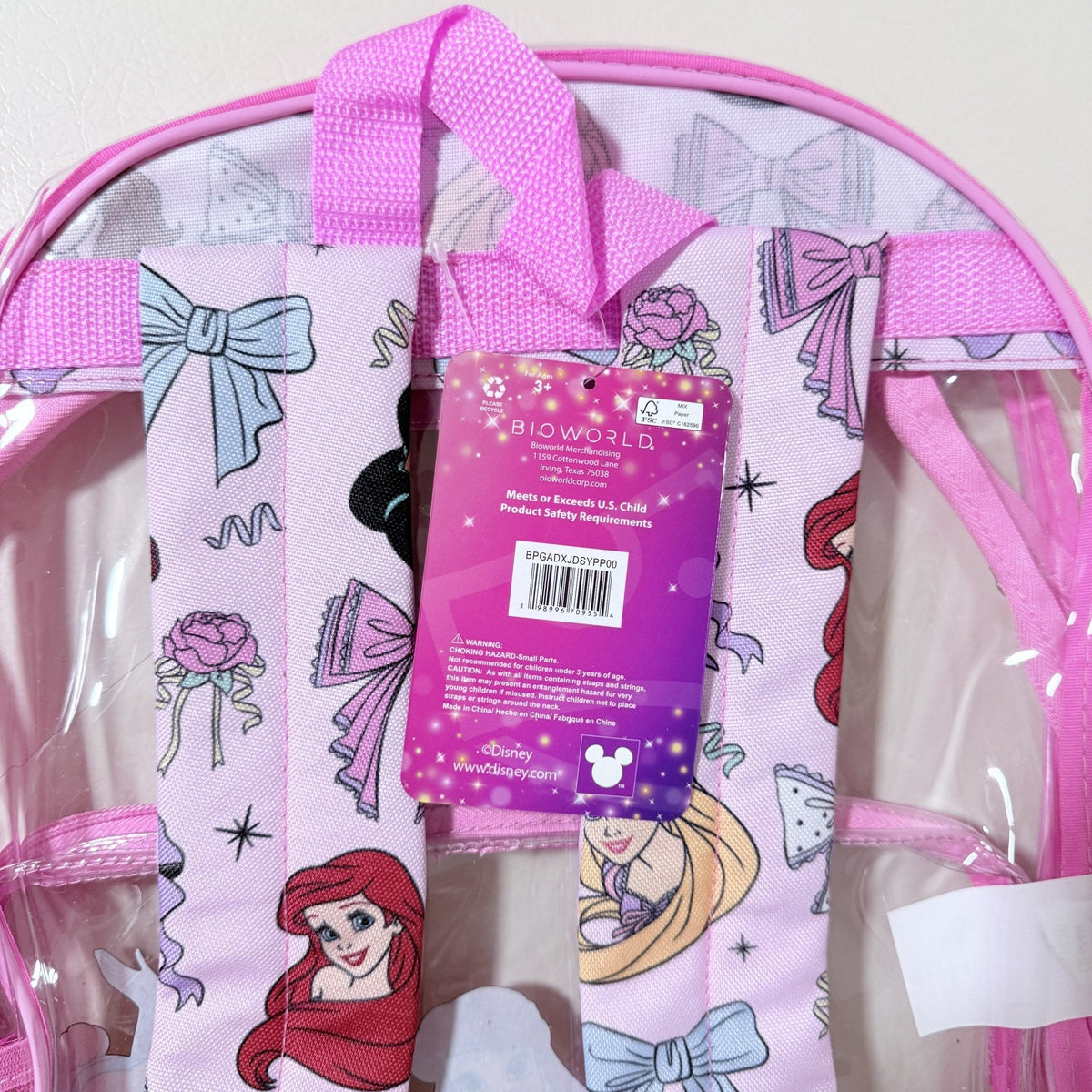 Disney Princess Kids Clear PVC Backpack, 16 in, School and Stadium