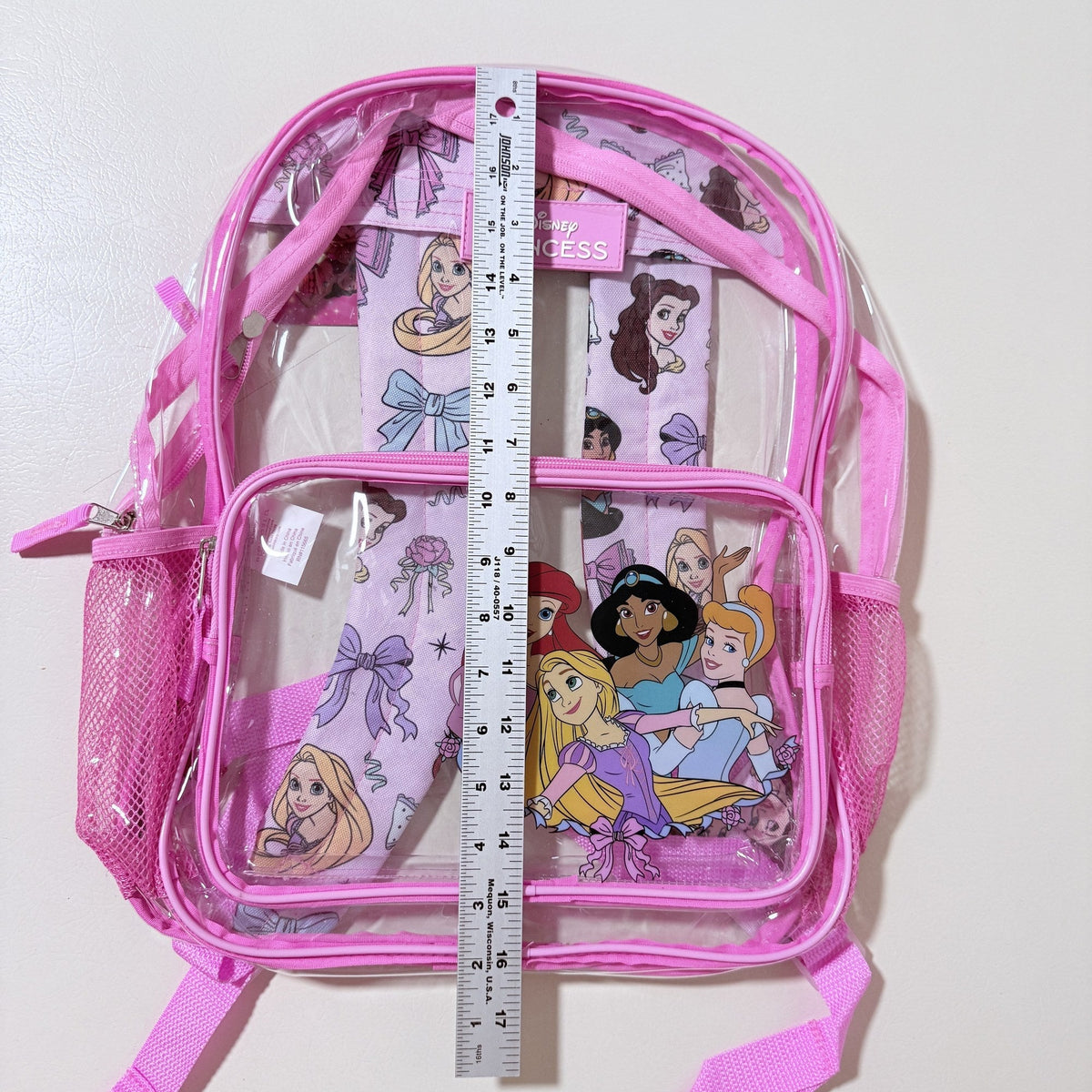 Disney Princess Kids Clear PVC Backpack, 16 in, School and Stadium