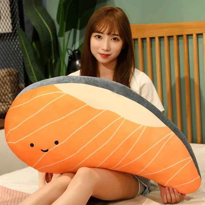 Funny Salmon Fillet Plush Pillow – Kawaii Stuffed Salmon Slice Cushion