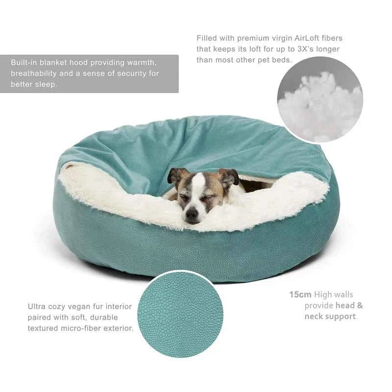 Benepaw Orthopedic Hooded Dog & Cat Cuddler Bed – Winter Warm Waterproof Dirt-Resistant Donut Nest with Blanket, Machine Washable (4 Colors, S–L)