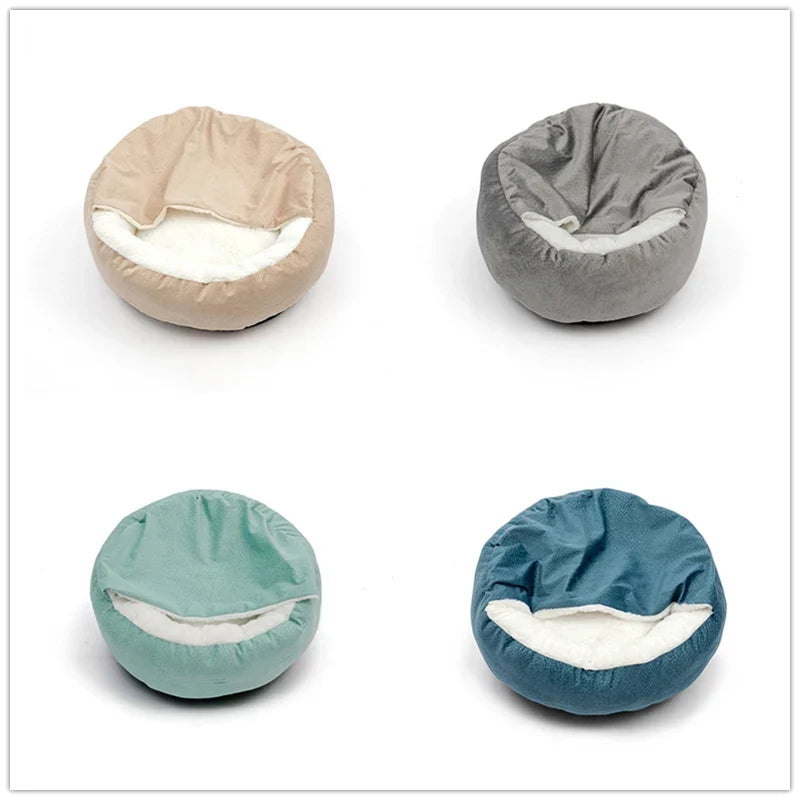 Benepaw Orthopedic Hooded Dog & Cat Cuddler Bed – Winter Warm Waterproof Dirt-Resistant Donut Nest with Blanket, Machine Washable (4 Colors, S–L)