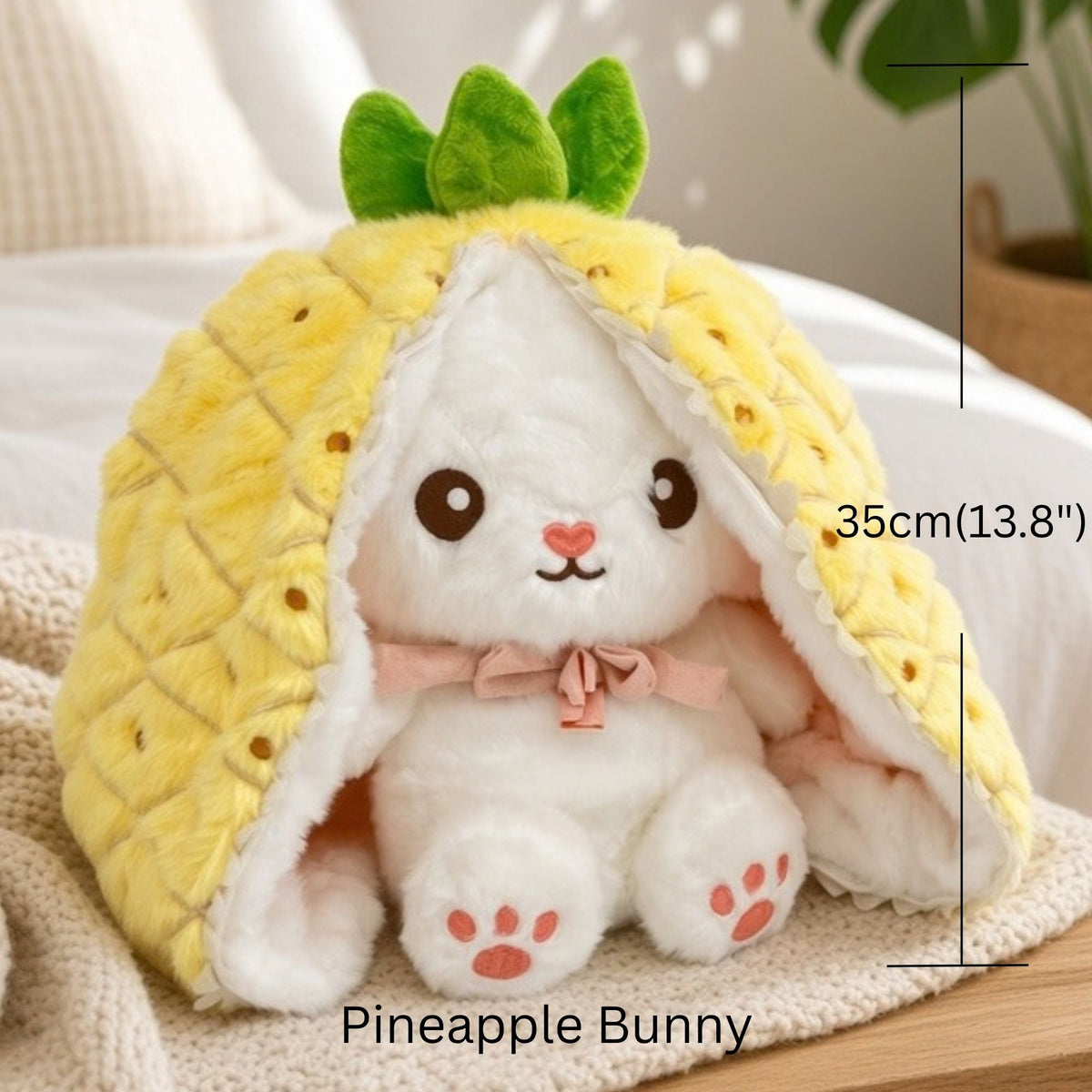 Reversible Strawberry Bunny Plush Toy Soft Polyester Stuffed Animal for Kids Hide and Seek Transforming Toy