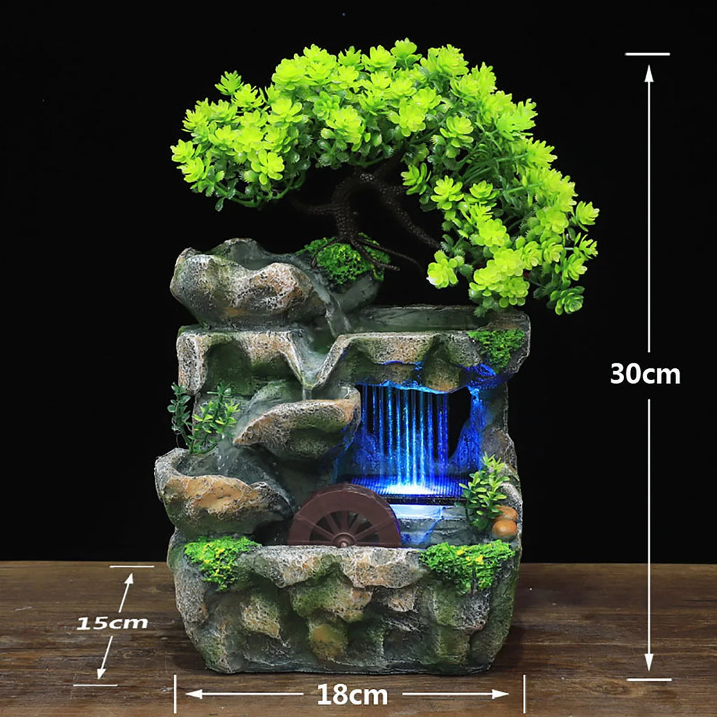 Kawaii Desktop Waterfall Fountain – LED Color Changing Zen Decor