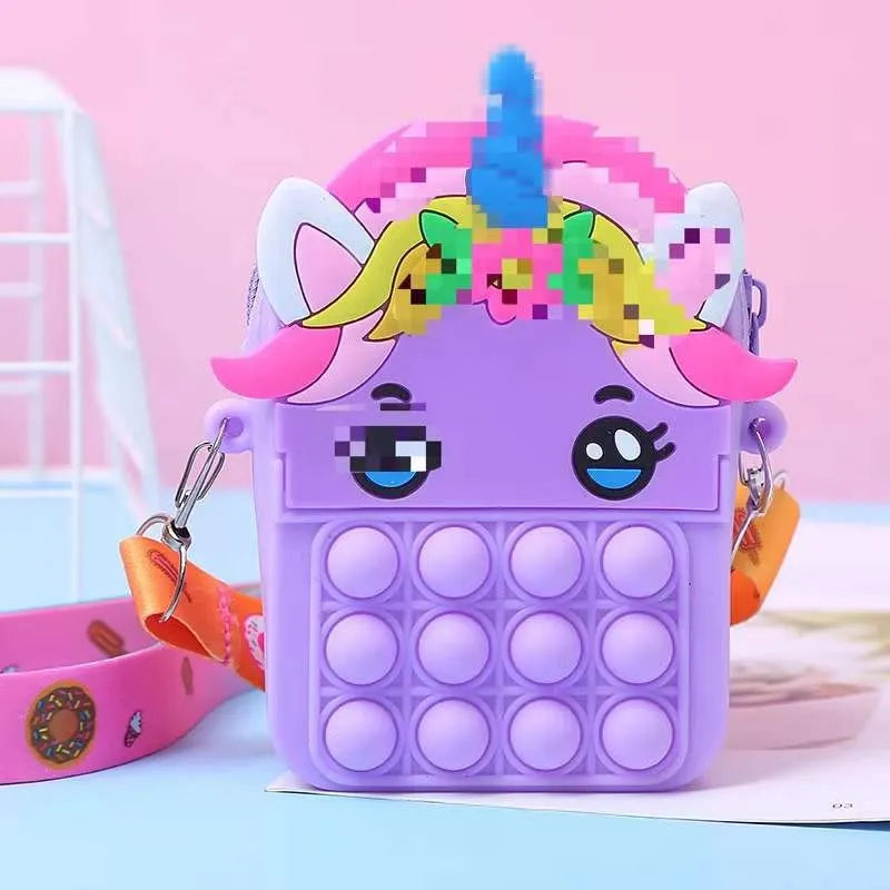 Girls Silicone Unicorn Messenger Bag Coin Purse | Cute Decompression Pop Fidget Toys for Children