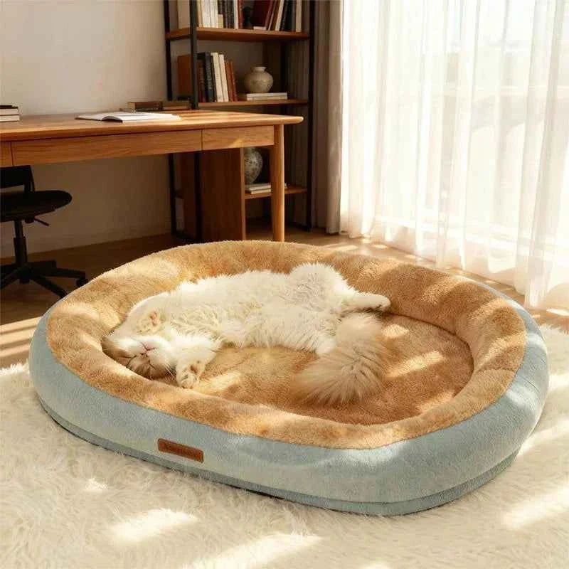 Calming Donut Pet Bed – Ultra-Soft Plush Washable Sofa for Cats & Dogs, Deep Sleep Neck Support, 2 Colors & 2 Sizes