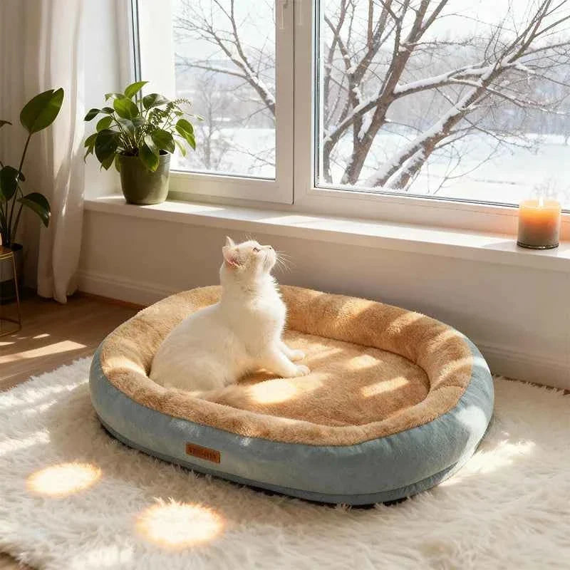 Calming Donut Pet Bed – Ultra-Soft Plush Washable Sofa for Cats & Dogs, Deep Sleep Neck Support, 2 Colors & 2 Sizes
