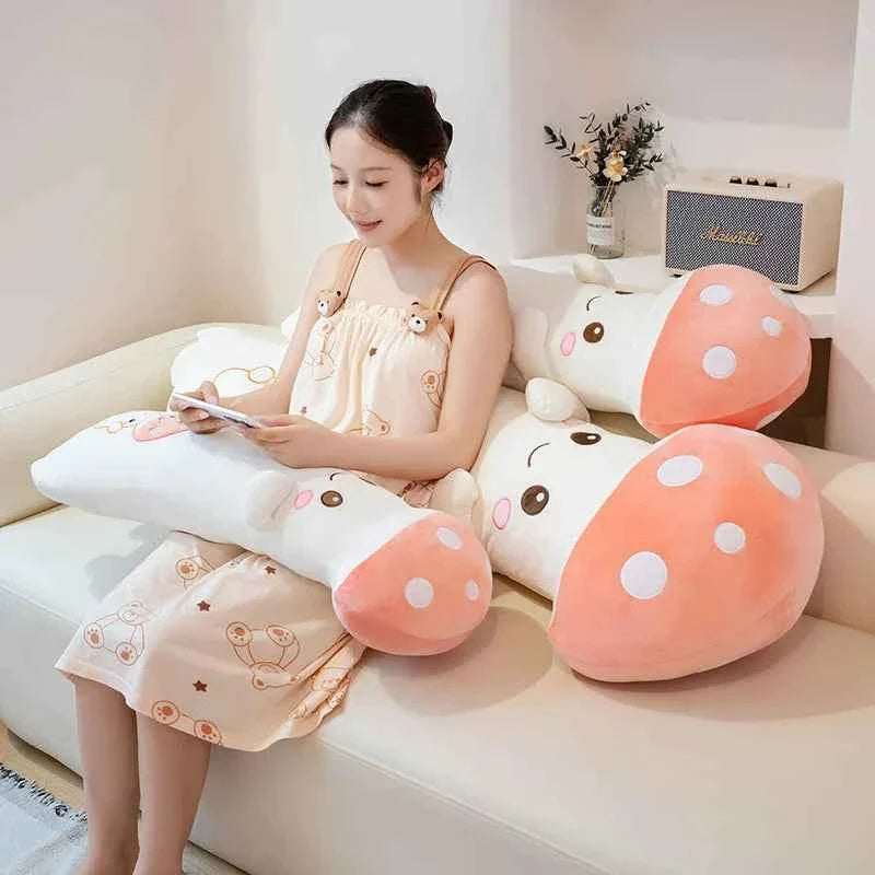 Kawaii Long Legs Sleeping Mushroom Plush Pillow – Cute Plant Hugging Cushion