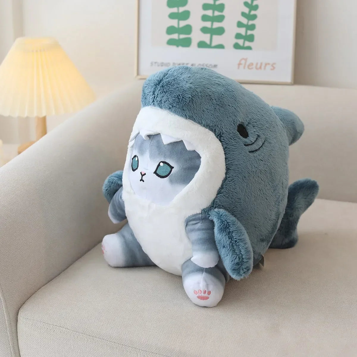 Kawaii Shark Cat Plush Toy – Soft Colorful Stuffed Doll for Kids