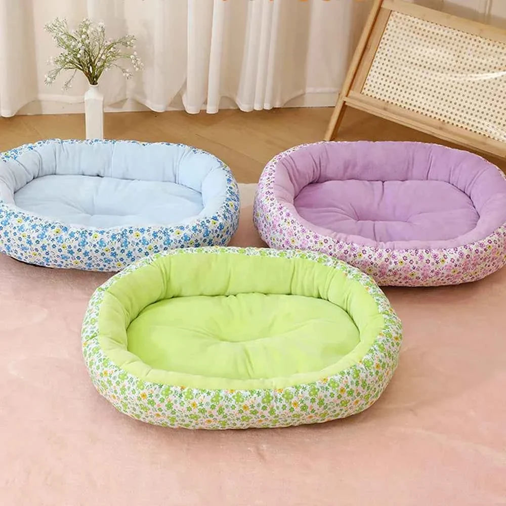 Kawaii Bolster Sofa Bed for Cats & Dogs – Soft Cotton All-Season Pet Nest with Raised Border (4 Colors, S–L)