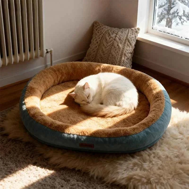 Calming Donut Pet Bed – Ultra-Soft Plush Washable Sofa for Cats & Dogs, Deep Sleep Neck Support, 2 Colors & 2 Sizes
