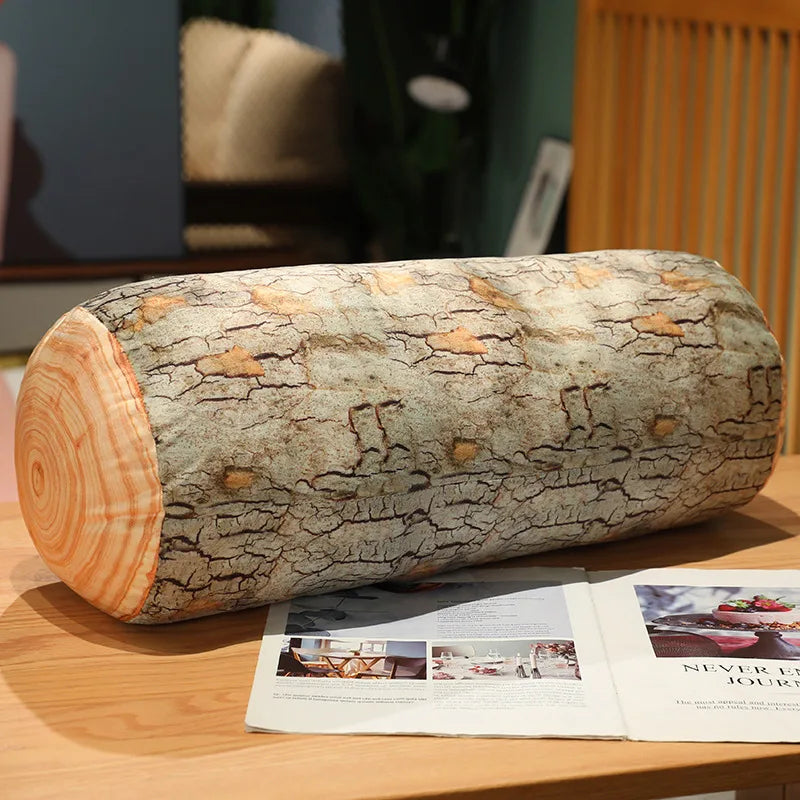 3D Tree Stump Plush Pillow – Realistic Wood Log Cushion