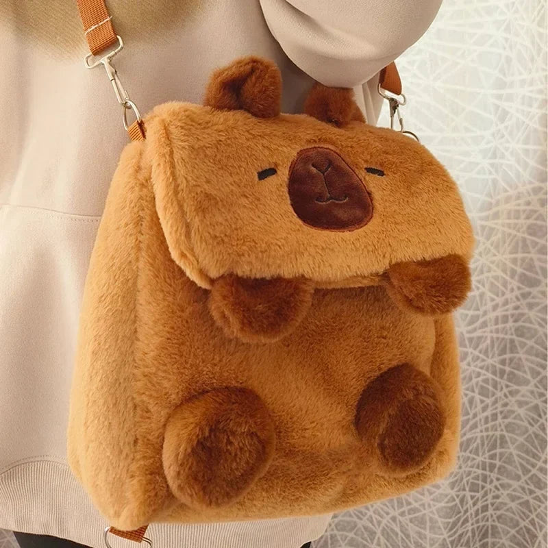Plush Capybara Faux Fur Kids Backpack - Cute Large Capacity School Bag