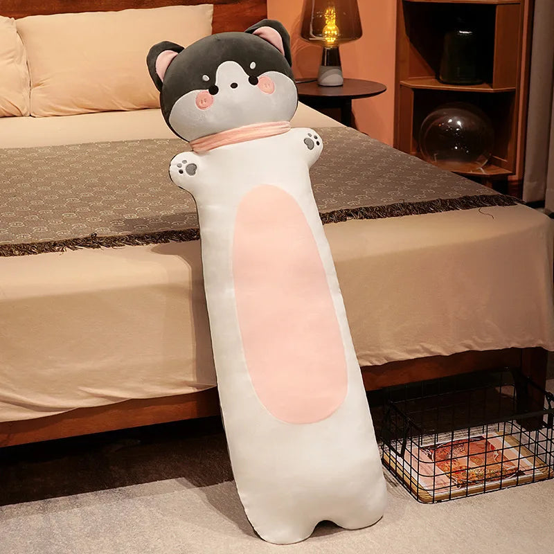 Long Animal Plush Body Pillow – Kawaii Fox Cat Rabbit Husky Monkey Stuffed Toy
