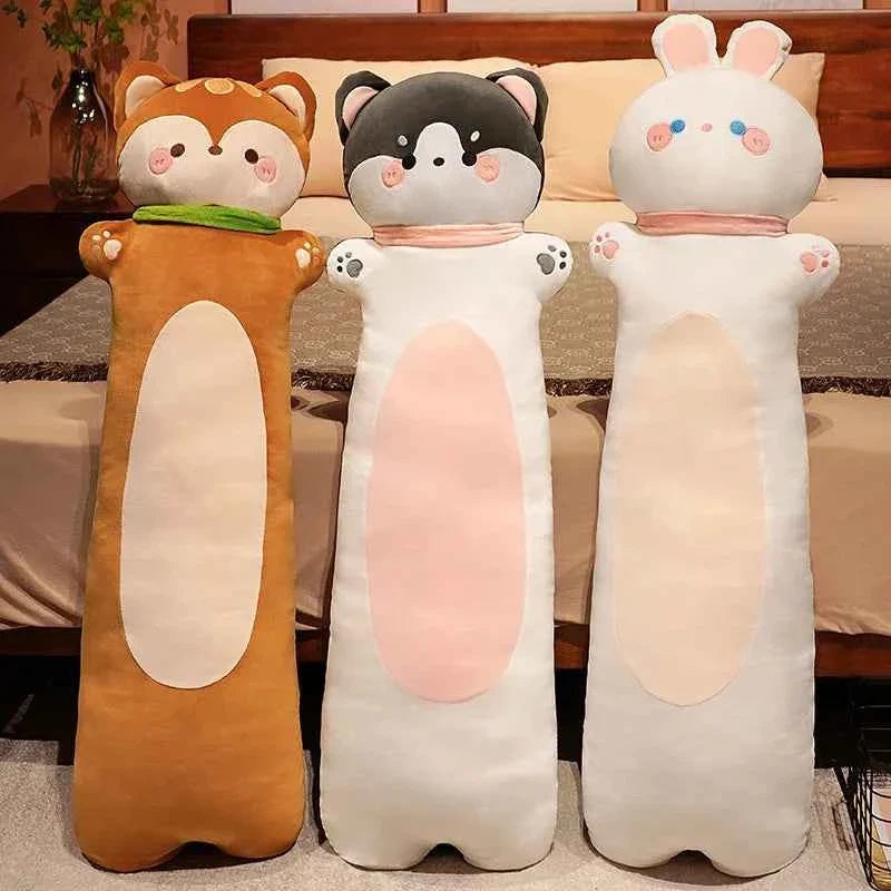 Long Animal Plush Body Pillow – Kawaii Fox Cat Rabbit Husky Monkey Stuffed Toy