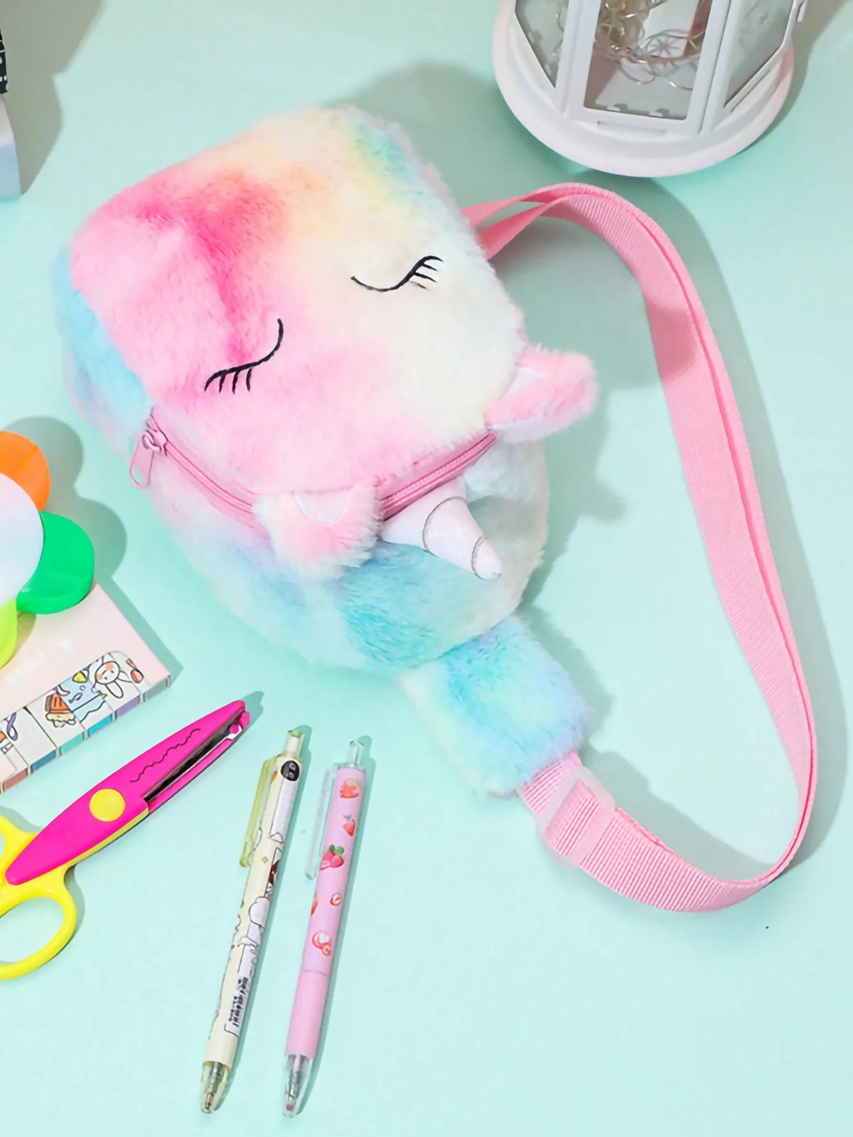 1 Pc Girls Cute Cartoon Plush Unicorn Chest Bag – Colorful Shoulder Crossbody Storage Bag for Daily Use