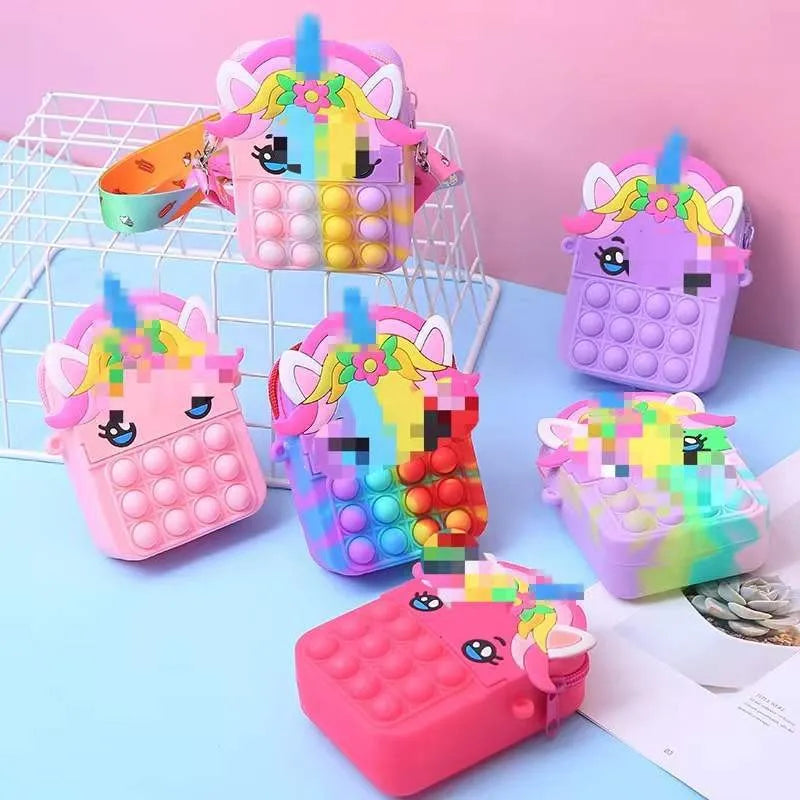 Girls Silicone Unicorn Messenger Bag Coin Purse | Cute Decompression Pop Fidget Toys for Children