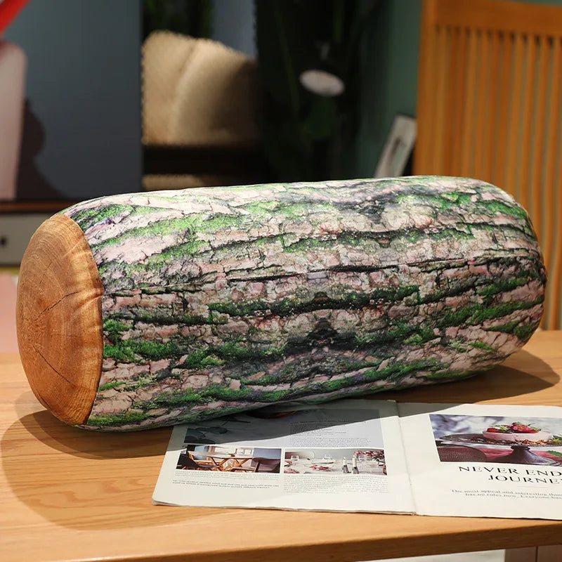 3D Tree Stump Plush Pillow – Realistic Wood Log Cushion