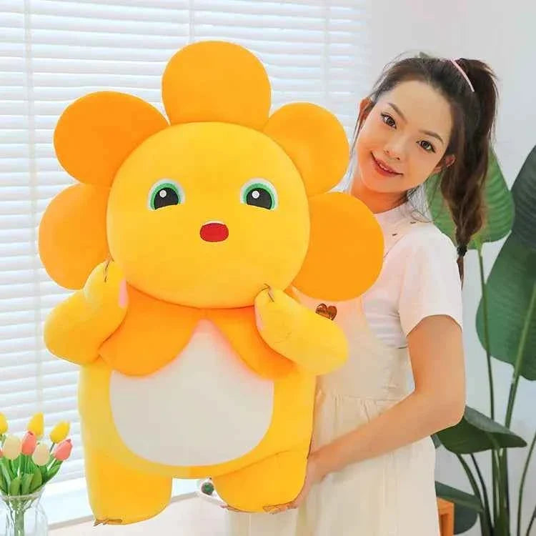 Kawaii Sunflower Nailong Plush Toy – Cute Smiling Dinosaur Stuffed Animal Pillow