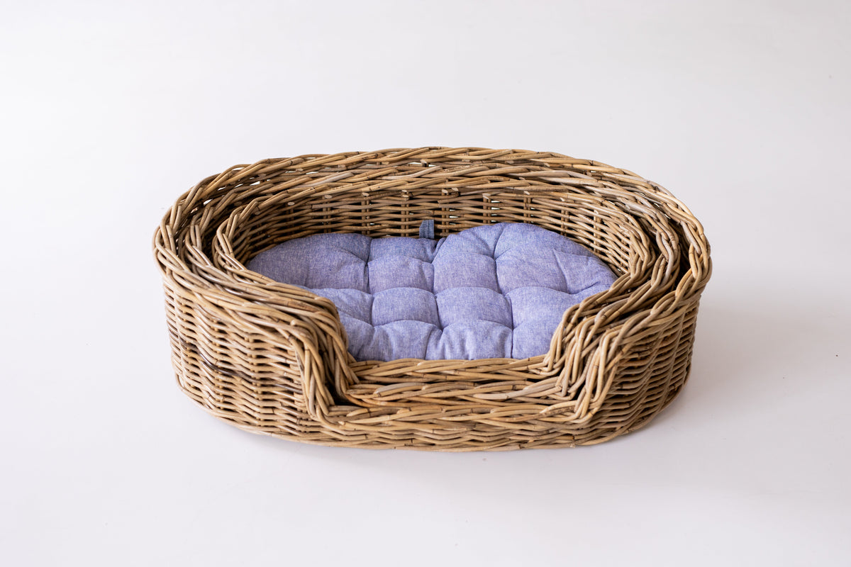 Oval Rattan Pet Bed with Pillow