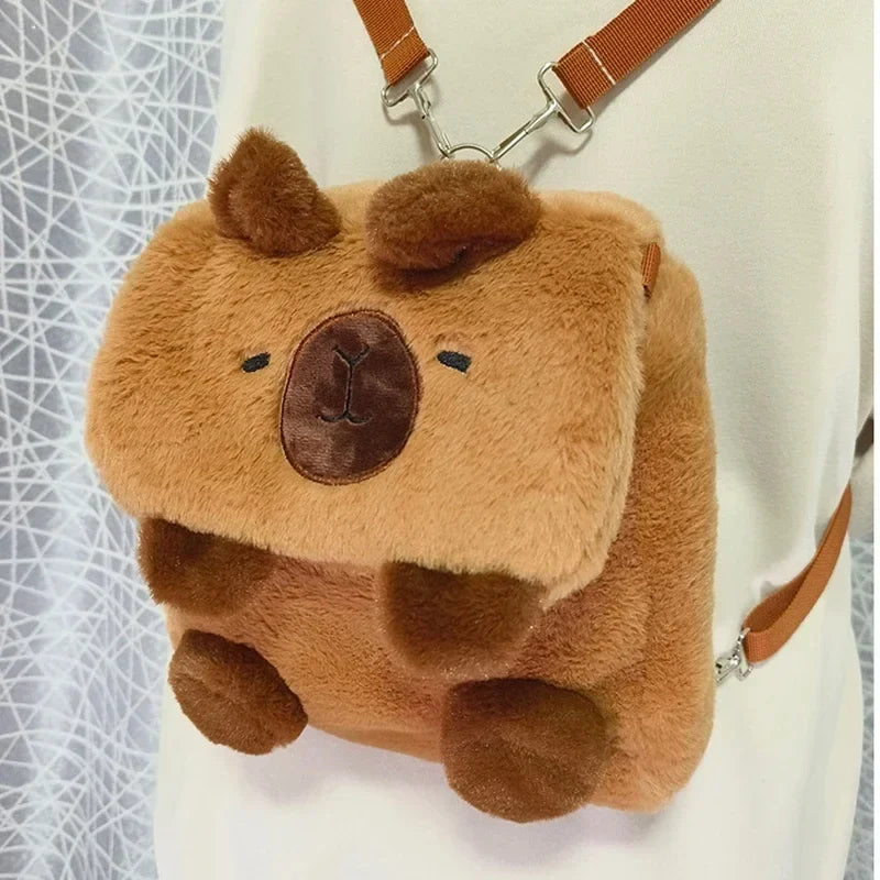 Plush Capybara Faux Fur Kids Backpack - Cute Large Capacity School Bag