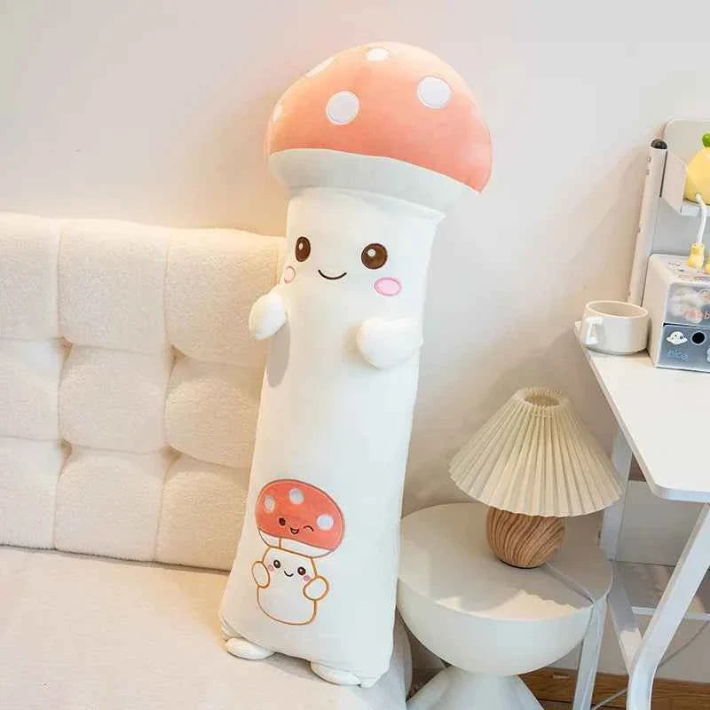 Kawaii Long Legs Sleeping Mushroom Plush Pillow – Cute Plant Hugging Cushion