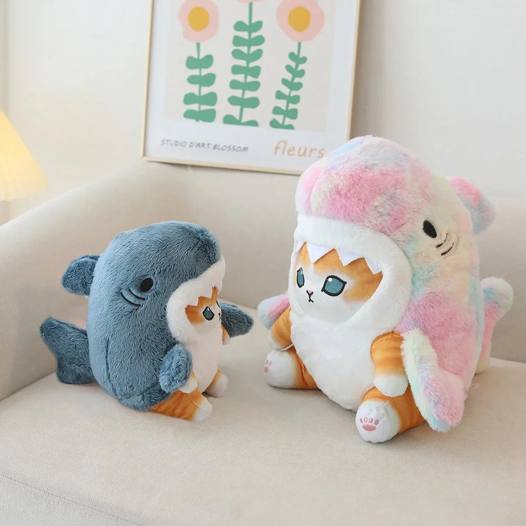 Kawaii Shark Cat Plush Toy – Soft Colorful Stuffed Doll for Kids