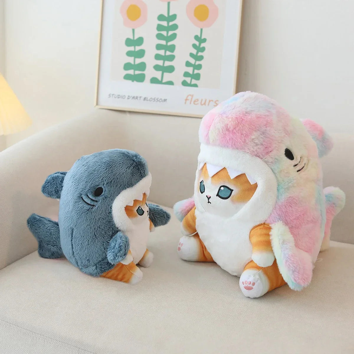 Kawaii Shark Cat Plush Toy – Soft Colorful Stuffed Doll for Kids