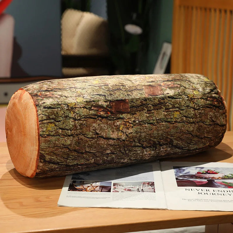3D Tree Stump Plush Pillow – Realistic Wood Log Cushion