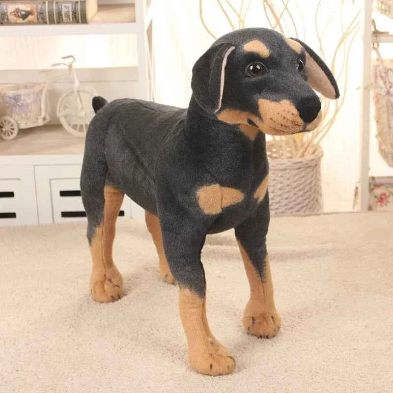 Realistic Black Dog Plush Toy – Standing Stuffed Animal Decor