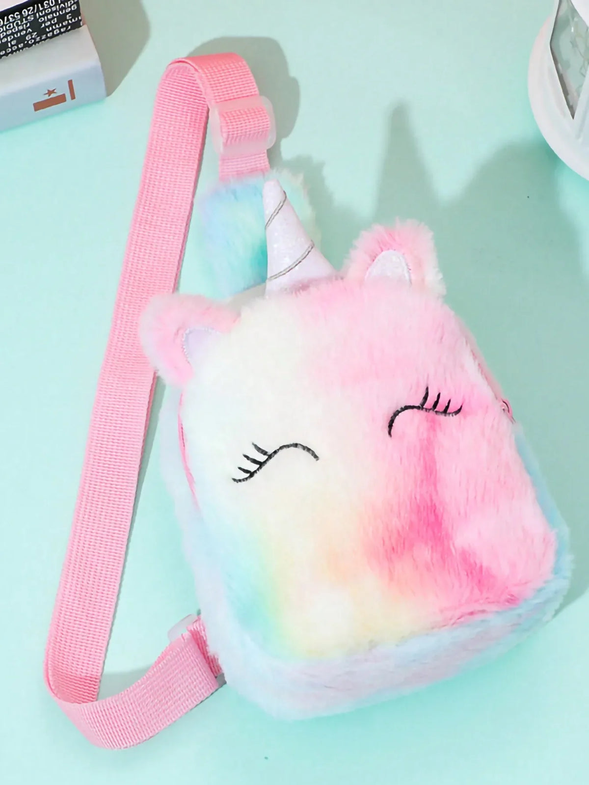 1 Pc Girls Cute Cartoon Plush Unicorn Chest Bag – Colorful Shoulder Crossbody Storage Bag for Daily Use