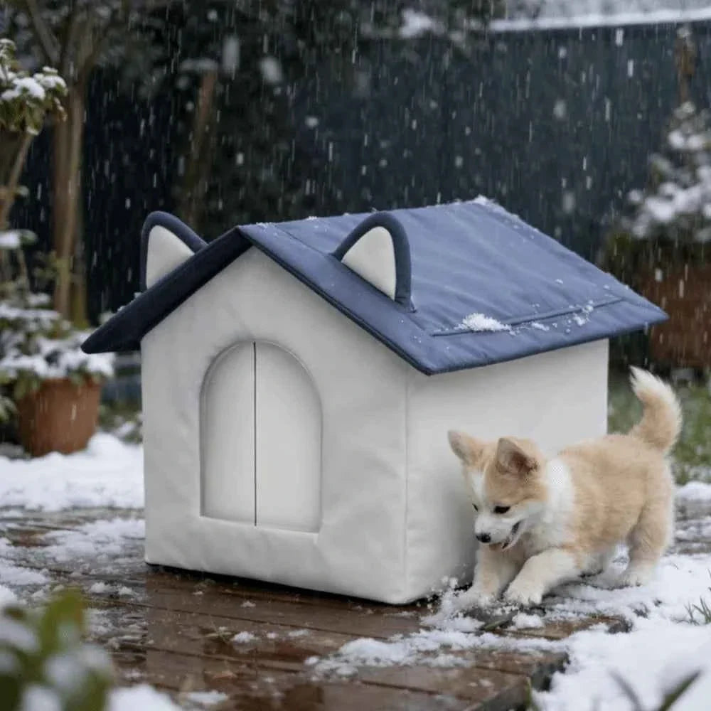 Outdoor Insulated Cat House – Windproof Waterproof Pet Shelter with Enclosed Door & Moisture-Proof Base, Grey (S–L)