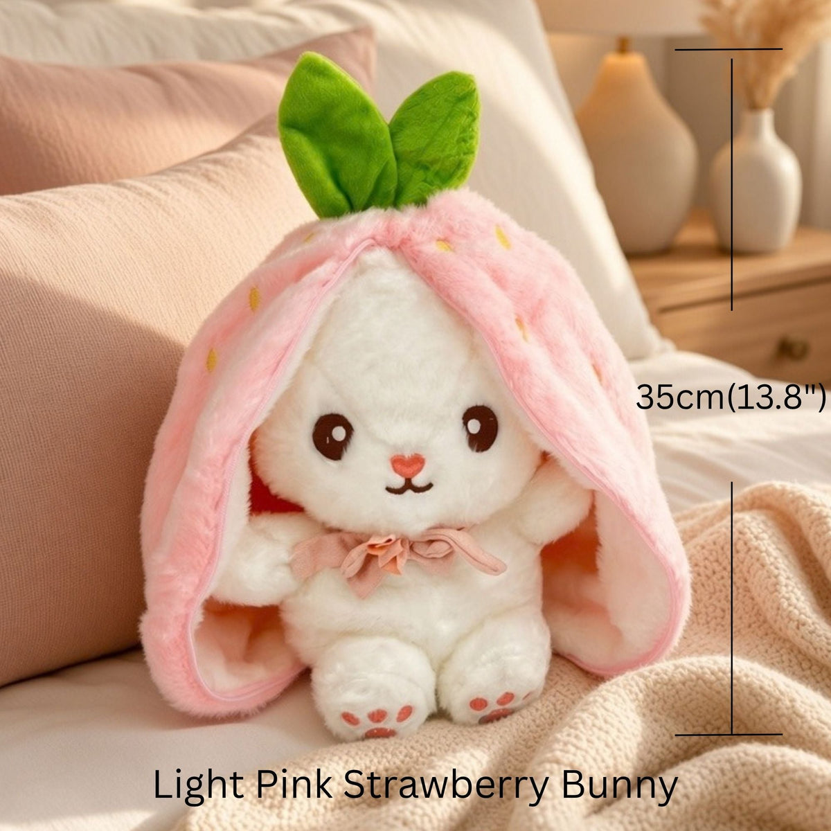 Reversible Strawberry Bunny Plush Toy Soft Polyester Stuffed Animal for Kids Hide and Seek Transforming Toy
