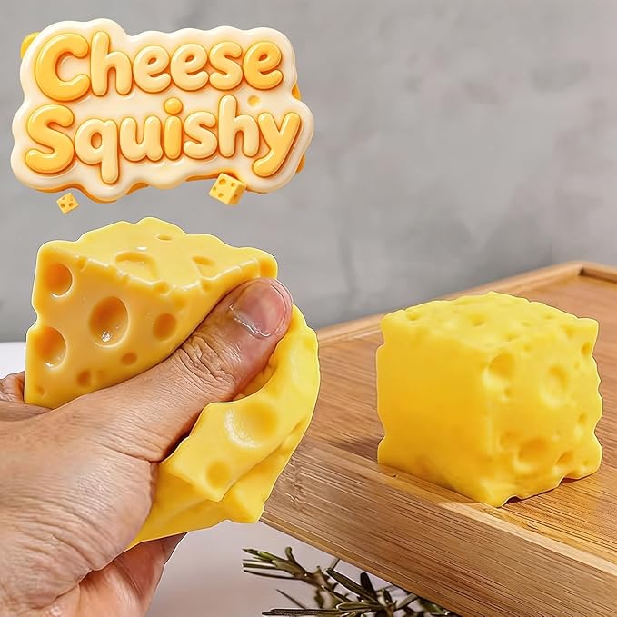 Cheese Squishy Stress Relief Original Sensory Food Squishy Stress Relief Fidget Toy Stress Balls for Adults (Yellow-1PC)
