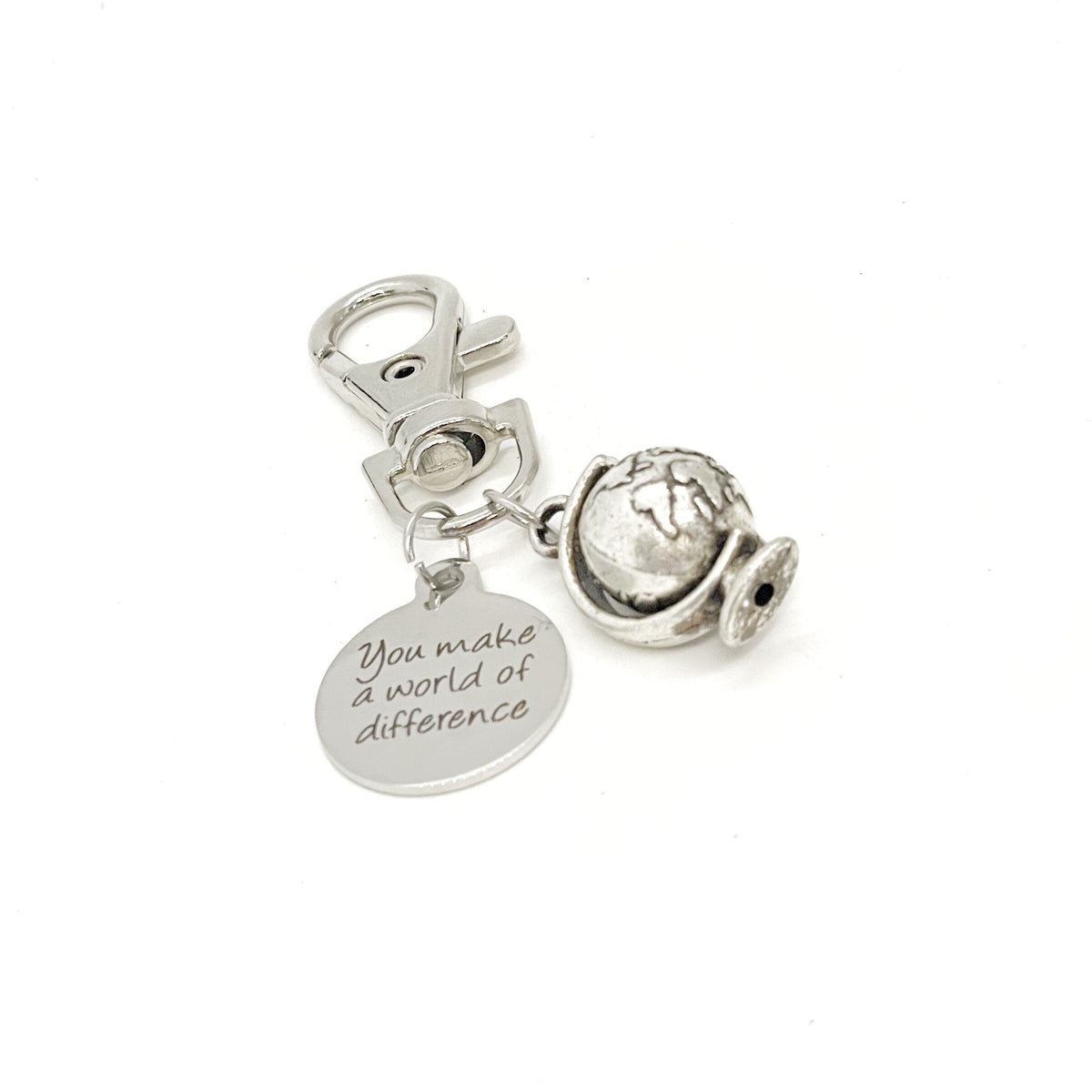 Thank You Gift, You Make A World Of Difference Globe Clip On Charm, Teacher Gift, Geography Teacher, Gift For Her, Gift For Him, Wife Gift