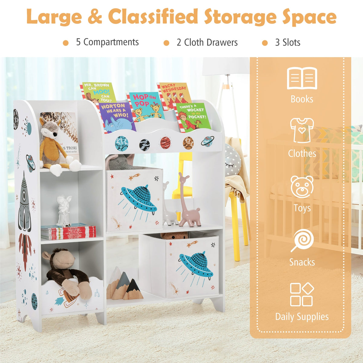 Kids Toy and Book Organizer Children with Storage Bins
