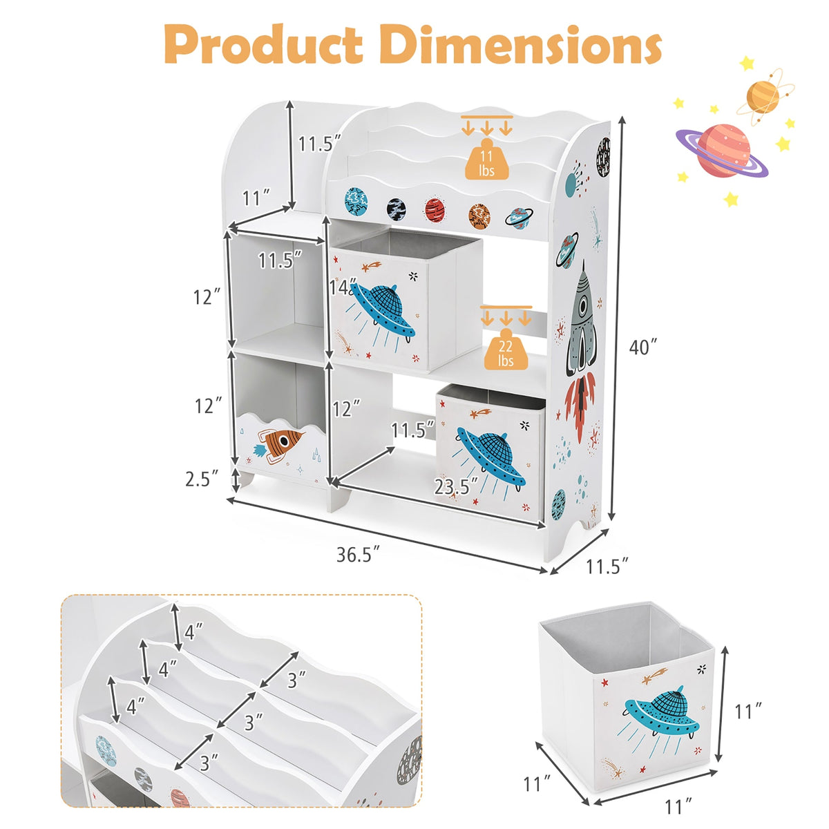 Kids Toy and Book Organizer Children with Storage Bins