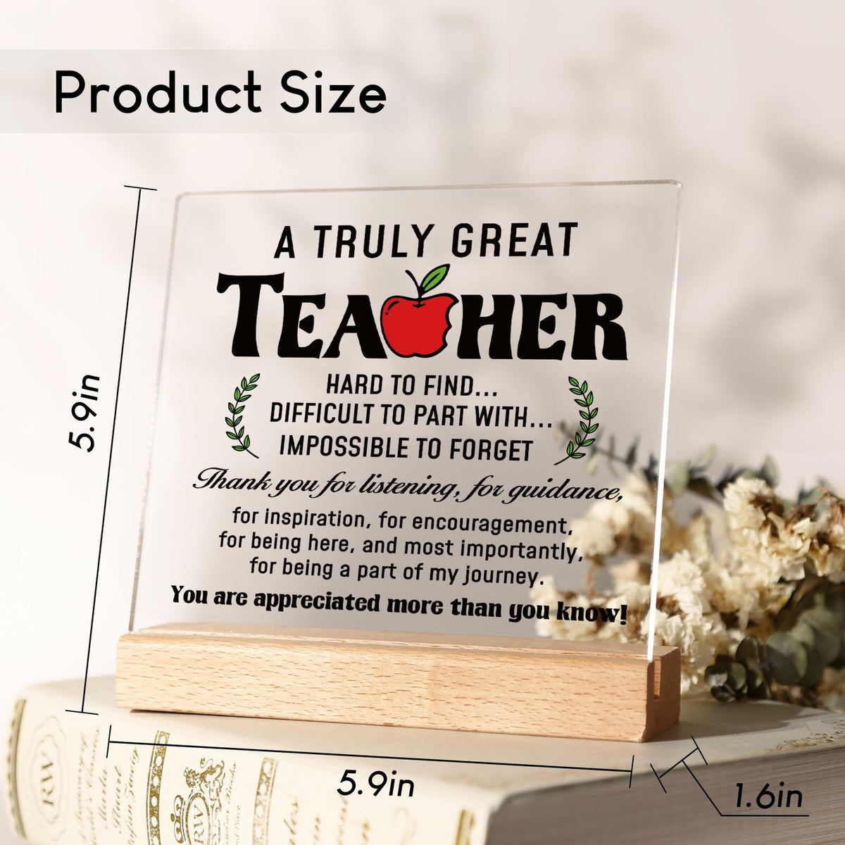 Afterprints Teacher Appreciation Acrylic Plaque with Wooden Base Thank You Gift