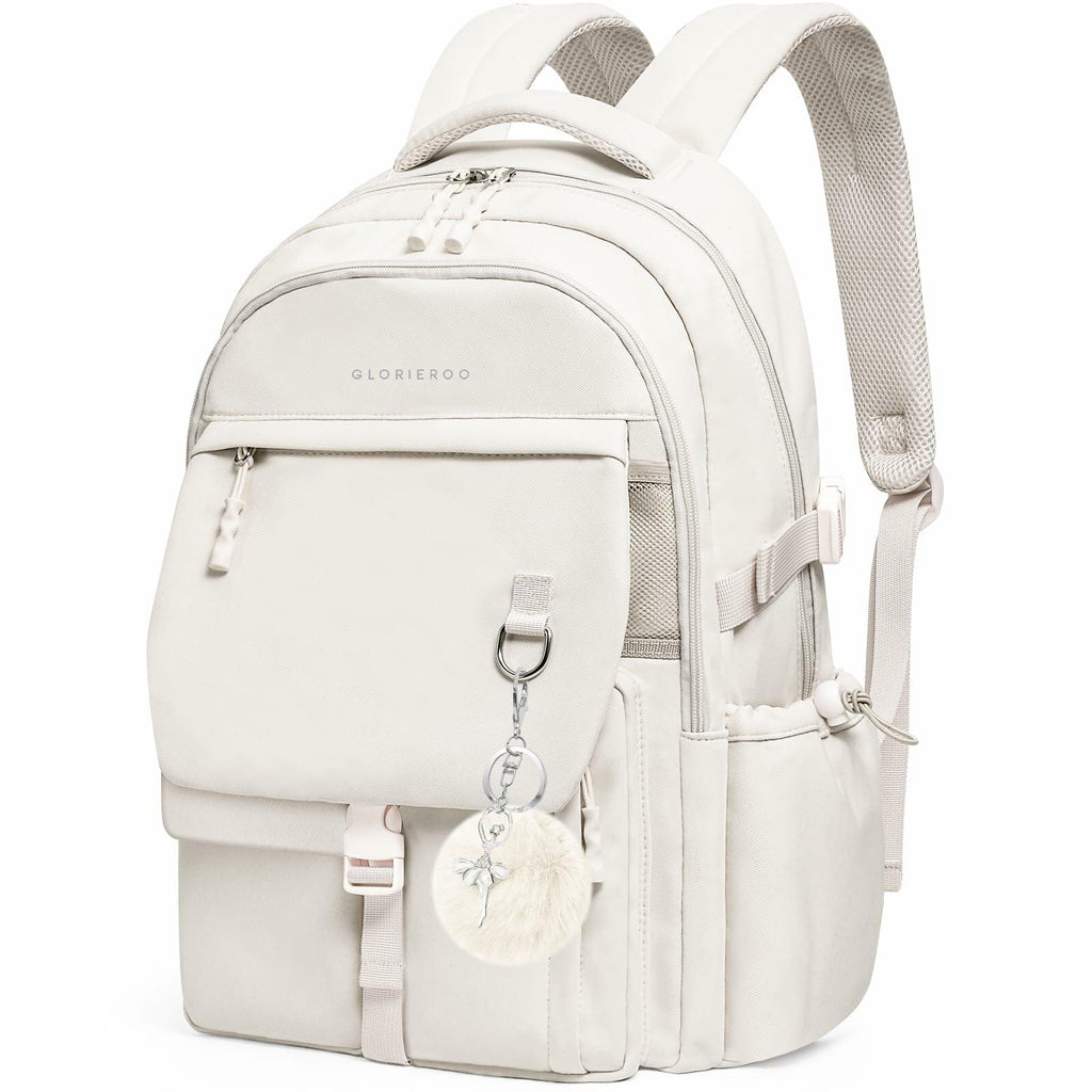 GLORIEROO Kids Backpack Girls 15.6" Laptop Compartment Beige White